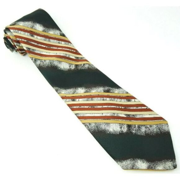 Federico Pio Vintage Wide Tie Dark Green Gold Brown Striped Necktie - Picture 1 of 2